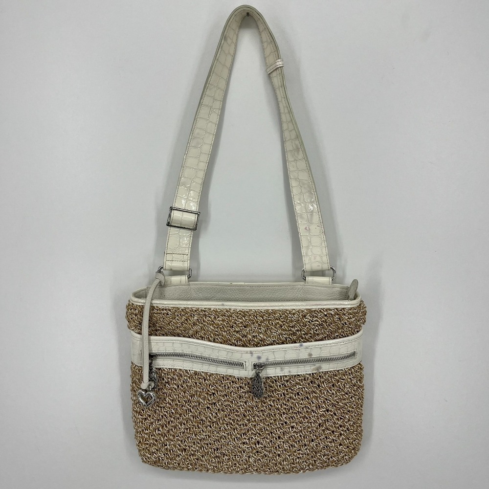 Brighton Purse Women's Medium Size Beige Straw Woven‎ Boho Vtg Y2K